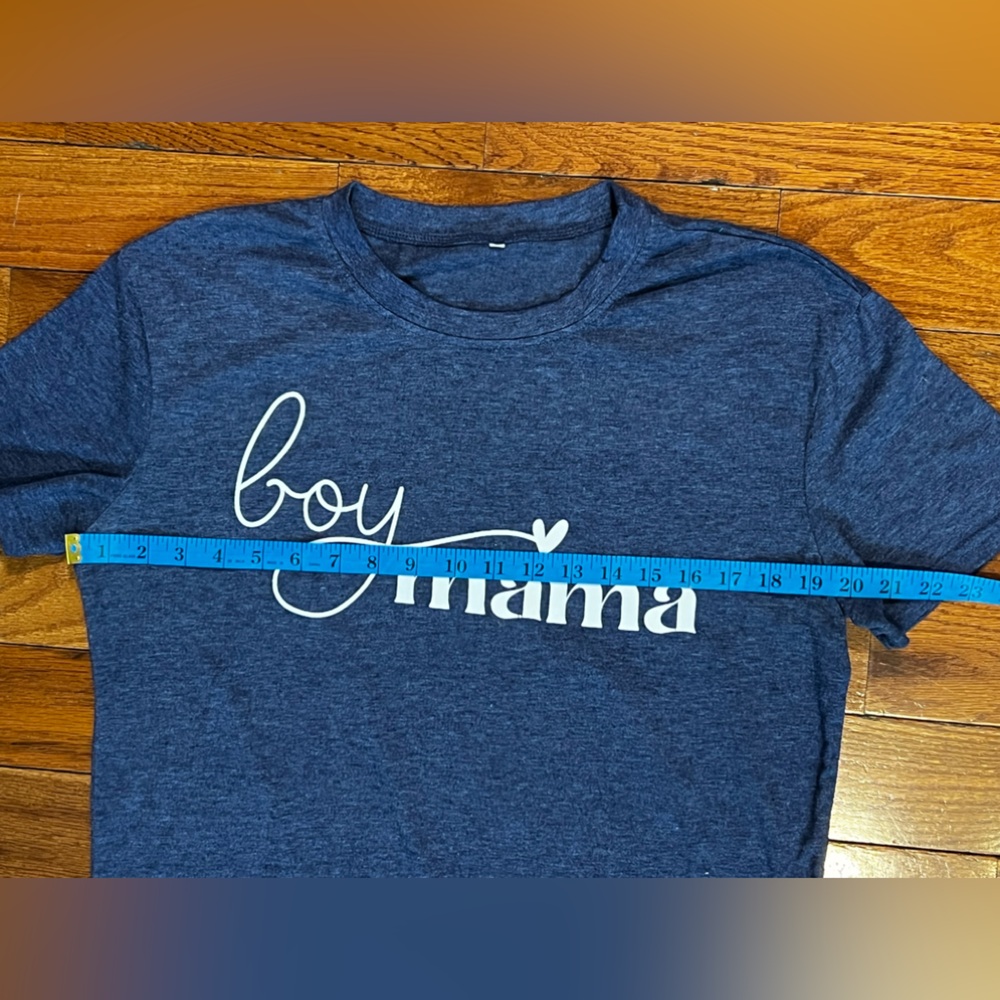 Dark Heather Blue Boy Mama Graphic T-Shirt Women's Medium - Picture 3 of 4